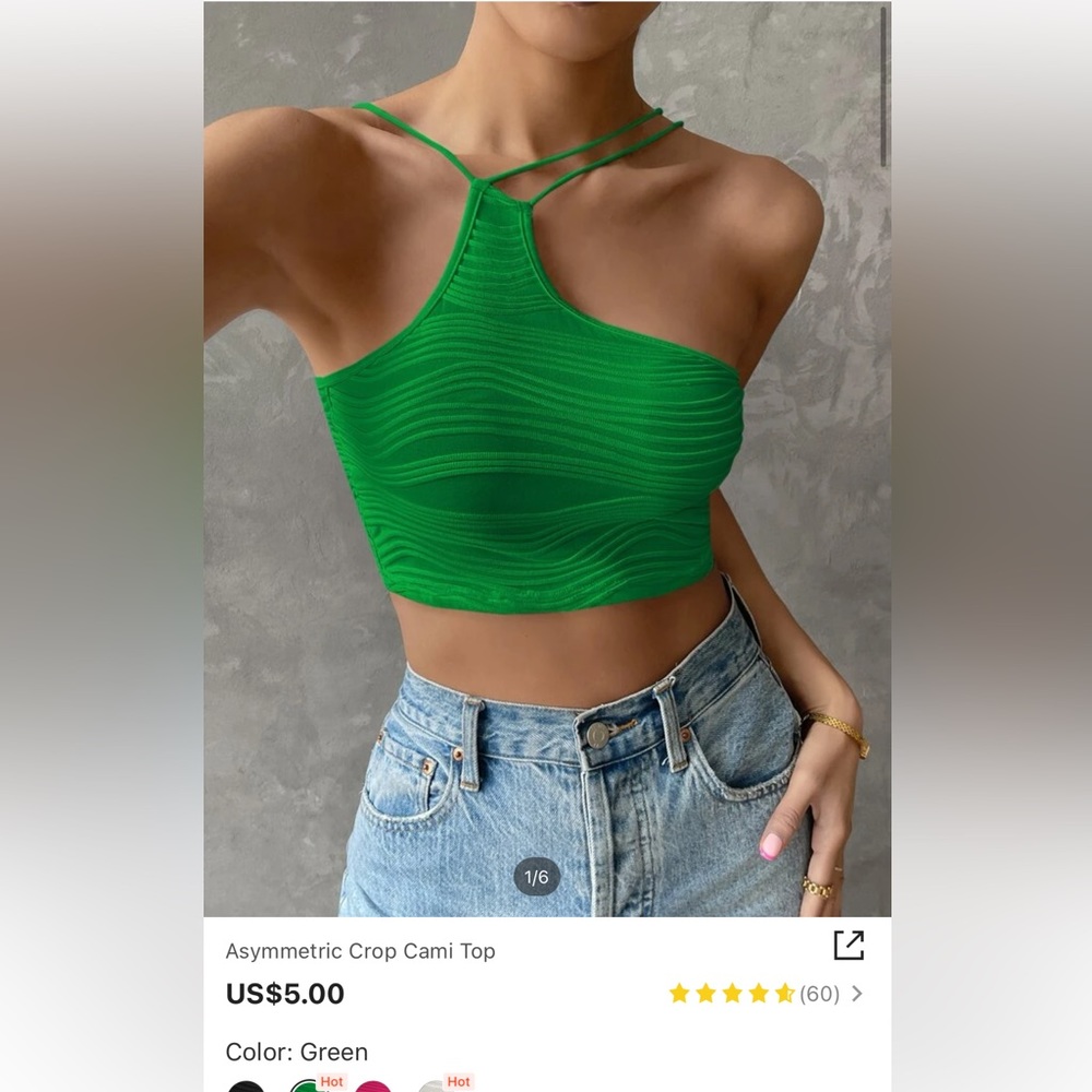 Asymmetric crop Cami top green